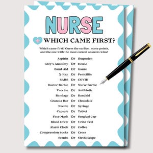 Nurse Which Came First Game, Fun Nurse Game for Medical Party, Nurse Party Trivia Quiz, Nurse Week Activity, Retirement Nurse Medical Game