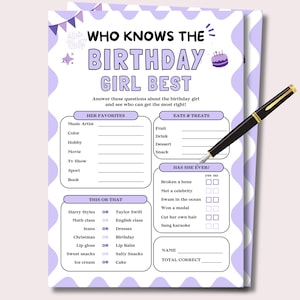 Who Knows The Birthday Girl Best, Sweet 16 Games, 16th Birthday Games, Teen Birthday Party Game, 2009 Sweet Sixteen Games Who Knows Her Best