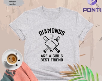 Baseball Shirt Women, Softball Shirts, Womens Cute Shirt, Baseball Shirts With Sayings, Cute Softball Tee, Diamonds Are A Girls Best Friend
