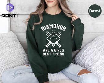 Baseball Sweatshirt Women, Softball Sweat, Womans Cute Sweatshirt, Baseball With Sayings, Cute Softball, Diamonds Are A Girls Best Friend