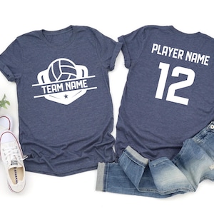 Custom Volleyball Sports Team T-Shirt, Volleyball Your Text and Number, Custom Sport T-Shirt, Personalized Front and Back Team Fan Tee Gift