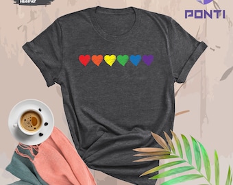 LGBT Rainbow Hearts T-Shirt, Pride Shirt Women, Pride Month Shirt, Lgbt Heart Shirt, Lgbtq Pride Shirt, Love Is Love Shirt, Gay Lesbian Tee