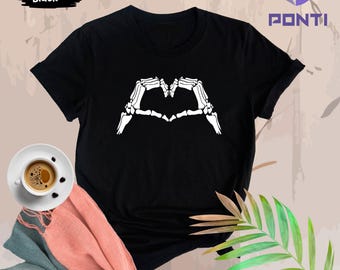 Skeleton Hands Heart Shirt, Skeleton Hand Shirt, Skeleton Heart Hands Shirt, Halloween Skeleton Shirt, Halloween Gift Shirt, Cute Skeleton