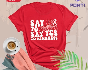 Camiseta Di no a las drogas, camiseta Lazo rojo, Deja las drogas, camisetas del día rojo, regalo Lazo rojo, camiseta libre de drogas, camiseta Lazo rojo, conciencia libre de drogas