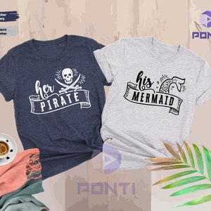 Her Pirate His Mermaid Shirt, Funny Couples Shirts, Cute Matching Couple, His and Her, Couples Cruise, Sailing Couple, Funny Boating Outfit