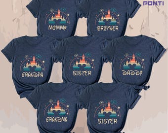 Custom Rainbow Castle Disney Shirt, Family Disney Trip Shirts, Vintage Disneyland Tshirt, Disney Vacation Tee, Custom Disney Matching Shirts