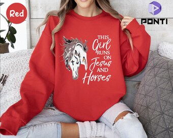 Sudadera con Jesús y caballos, sudadera cristiana, camiseta para niña con caballos, regalo para amantes de los caballos, camiseta para niña granjera, camiseta de tendencia con caballos, camiseta espiritual