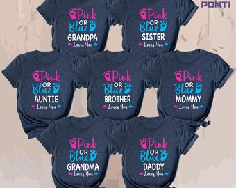 Custom Pink or Blue We Love You Shirt, Gender Reveal Family Matching Shirt, Baby Announcement T-shirt, Pregnancy Shirt, Family Shirts