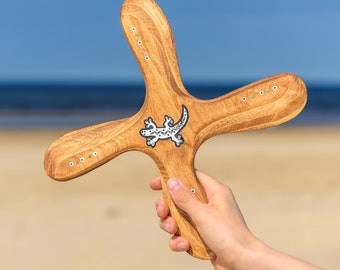 4 Wing Boomerang "HappyLizard" | Handcrafted | Light and Nimble | Outdoor Activity | Best Gift for Boy or Girl | Birhtday Idea