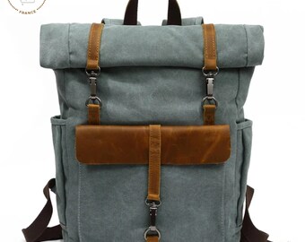 Canvas Backpack Canvas leather backpack Oil Wax Canvas Travel Backpack Bag Large Waterproof Daypack Retro Bagpack Rucksack gift for Her /him