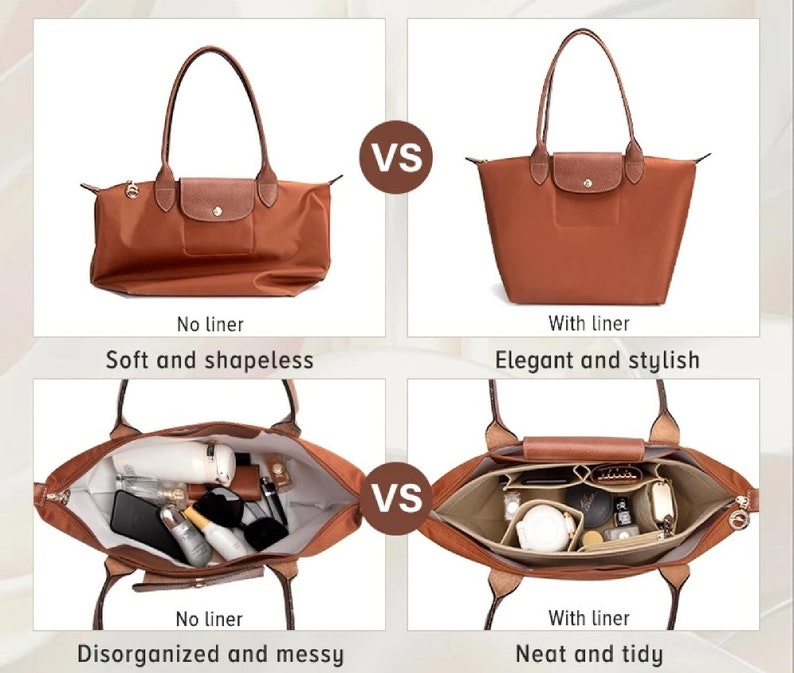 LongChamp Insert Bag Organizer for LongChamp Long Strap, Tote Bag Insert & Shape Le Pliage Organizer and Le Pliage Bag Shaper image 2