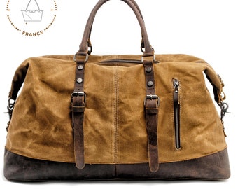 Sac de voyage pour homme Sac de voyage en toile Sac de week-end en toile Sac fourre-tout en toile Sac de voyage en cuir véritable Toile wax unisexe