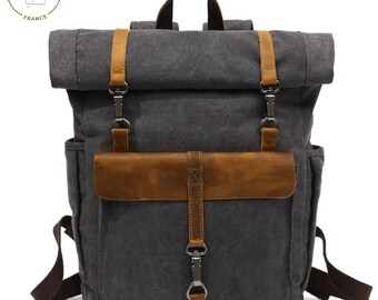Canvas Backpack Canvas leather backpack Oil Wax Canvas Travel Backpack Bag Large Waterproof Daypack Retro Bagpack Rucksack gift for Her /him