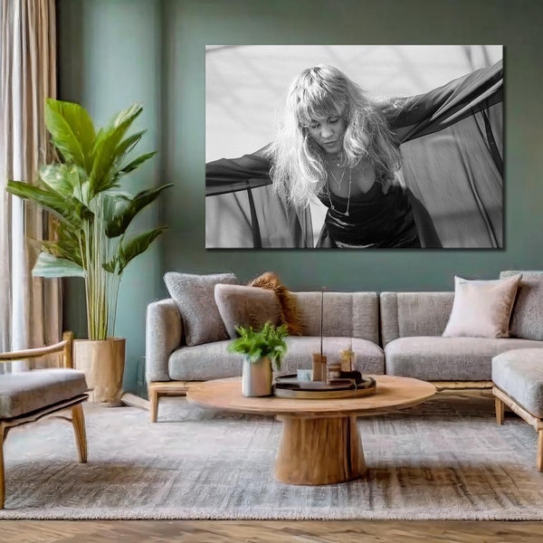 Stevie Nicks of Fleetwood Mac performs in a 1978 Music Poster Black White Retro Vintage Photography Canvas Framed Printed Wall Art Decor