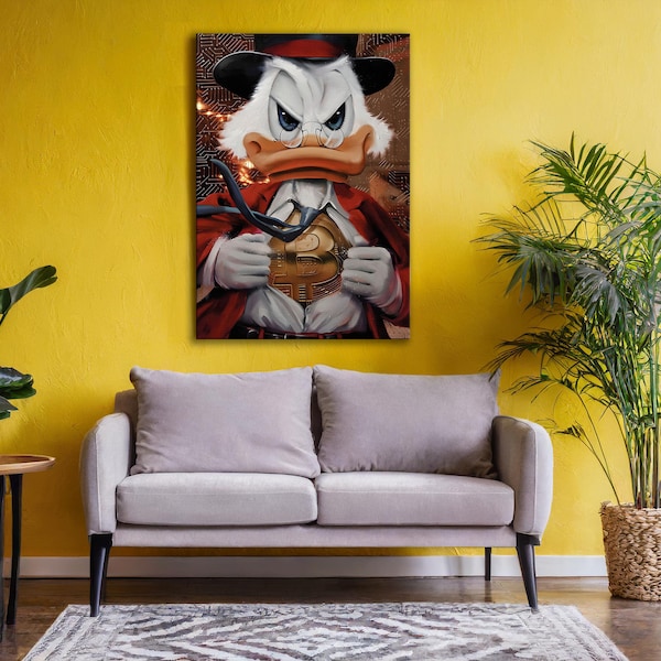 Scrooge McDuck Bitcoin Hero Canvas Wall Art, Contemporary art Printable Wall art Office wall art Modern digital inspirational