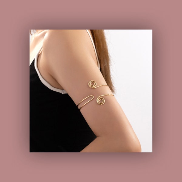 Fashion Arm Jewelry: Minimalist Gold Arm Cuffs with Circles Accent - Unique Gift for Her, Mom, Girlfriend, Bracelet, Upper Arm, Arm Bands