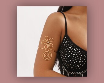 Fashion Arm Jewelry: Minimalist Gold Arm Cuffs with Circles Accent - Unique Gift for Her, Mom, Girlfriend, Bracelet, Upper Arm, Arm Bands