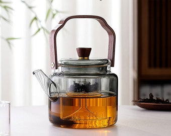 Tetera de vidrio/Tetera de vidrio/Mango resistente a altas temperaturas/Tetera de flores con separación de agua de té/Tetera/Tetera de vapor