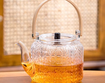 Juego de té de la tarde / Tetera de flores de frutas / Tetera de vidrio de gran capacidad / Tetera elevadora / Juego de té para fiesta de té / Juego de té personalizado