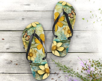 Daisies Flip Flops Beach Sandals for Him Her Weekend Getaway Travel Slippers