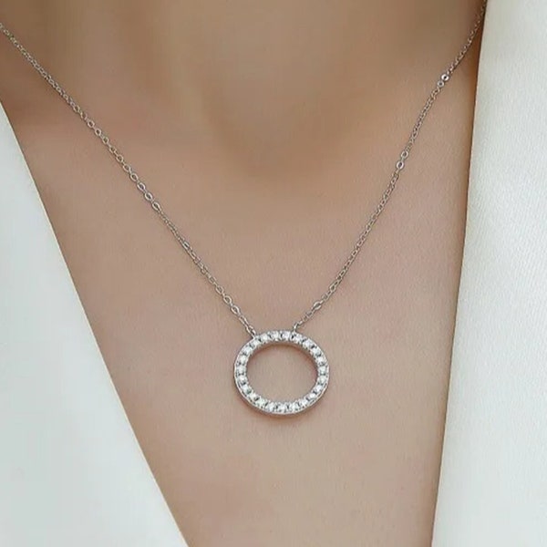 Diamond Karma Necklace, 925 Silver Diamond Circle Necklace, Cute Bridal Jewelry for Women, Real Diamond Halo Circle Necklace Jewelry Gift