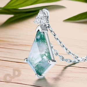 Beautiful Natural Moss Agate Necklace, 925 Silver Vintage Kit Cut Green Moss Agate Necklace,Unique Gift for Women,Natural Moss Agate Jewelry