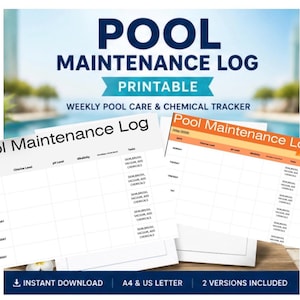 Pool-Wartungsbuch | Wöchentlicher Chemikalien Tracker (Instant Download)