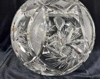 Fairy Lamp Rose Bowl Handcut Blown Crystal Clear Lead Heavy Ball Vase Elizbeth