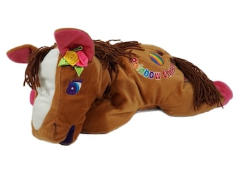Caballo de peluche marrón de 22 pulgadas Rainbow Chaser de Lisa Frank, años 90