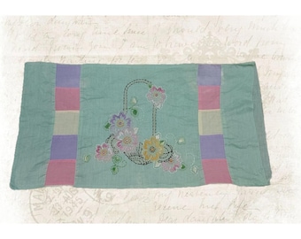 Pillow Case Cover 1950s Hand Embroidered Floral Baby Nursery 22"