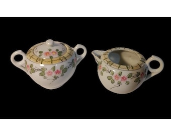 Sugar Bowl & Creamer Hand Painted Japanese Porcelain Made In Japan Vintage