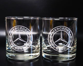 Engraved Mercedes Whiskey Glass – Car Enthusiast Gift, 10.5 oz