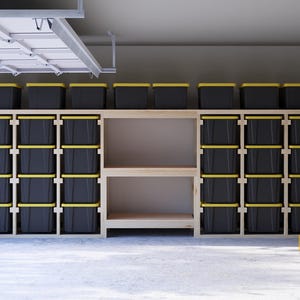 Tote storage rack with shelf Digital download only | 27 Gallon storage plan DIY garage shelves DIY shelf  Garage storage Bin rack storage