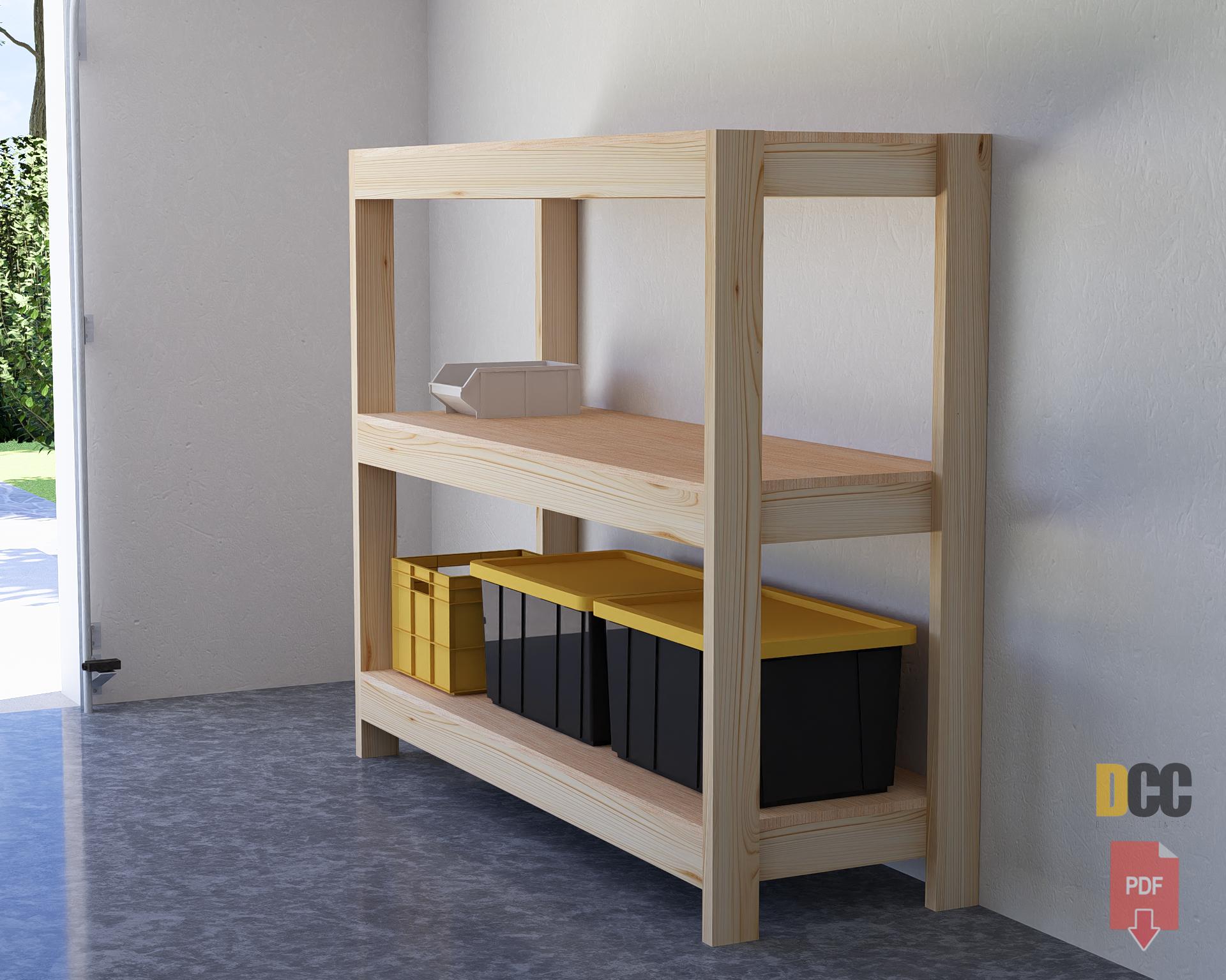 Garage Shelves Pdf Guide | Pdf 3 tier DIY garage shelves DIY garage storage Shop organization plan Garage plans Workshop storage Garage rack