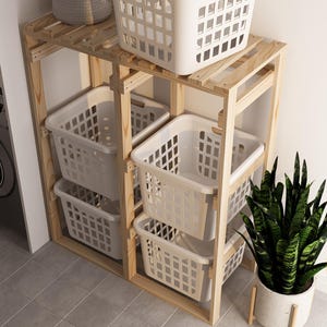 Laundry Holder Rack Plan | DIY Digital Plans Laundry Organizer Basket ...