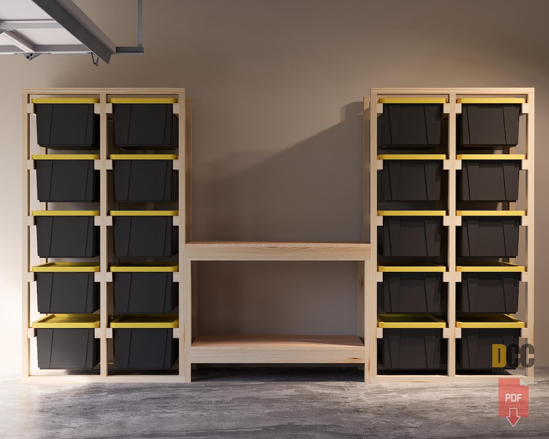 Tote Storage Rack With Workbench PDF | 5x4 Storage Plan 17 Gallon