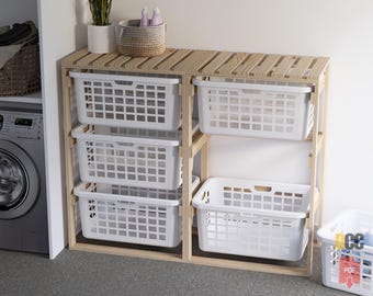Korbregal Aufbewahrung | Digital PDF Wäsche veranstalter lagerung Wäscheschrank Holzregal Lagerung Eingangsbereich DIY Lagerung 3-Tier-Rack 6-Slot-Rack