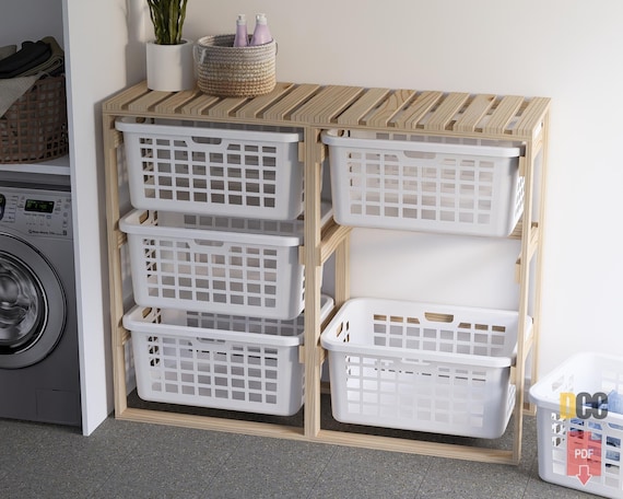 DIY Laundry Basket Rack: 3-tier Wooden Organizer (digital PDF) - Etsy