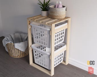 Wäschekorb-Ständer | DIY Plans Wäsche Organizer Korb Lagerung Wäscheschrank Holz Wäscheständer Eingang Eingang Lagerung 2 Tier Rack