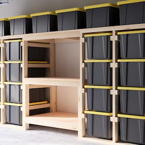 Tote-opbergrek met plank Digitale download | 27 gallon opbergplan DIY garageplanken DIY afvalbakplank Garageopslag Opbergruimte in rek