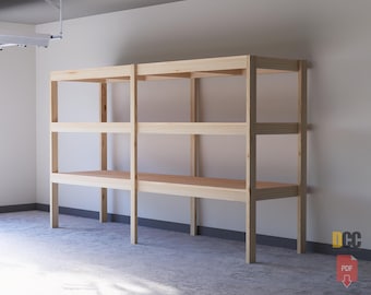 Garage Shelves 10ft PDF download | Garage storage DIY garage shelf DIY Shop organization plans Garage plans Workshop storage 3 tier storage