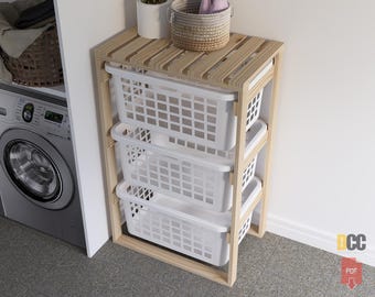 Sideways basket rack | Digital download Laundry organizer storage Laundry cabinet Wooden rack Storage entryway DIY Storage 3 tier rack