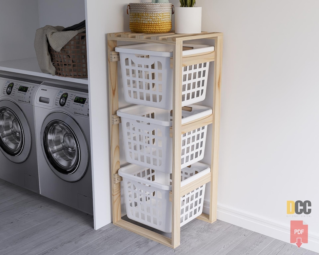 Laundry Holder Rack Plan | DIY Digital Plans Laundry Organizer Basket ...