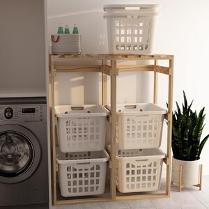 Laundry Holder Rack Plan | DIY Digital Plans Laundry Organizer Basket ...