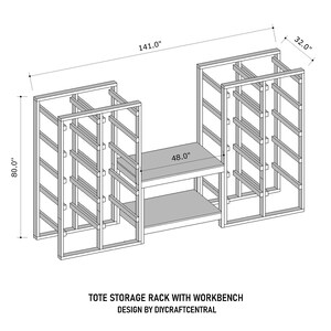 Tote Storage Rack With Workbench | 20 Slot Storage 27 Gallon Diy Garage ...