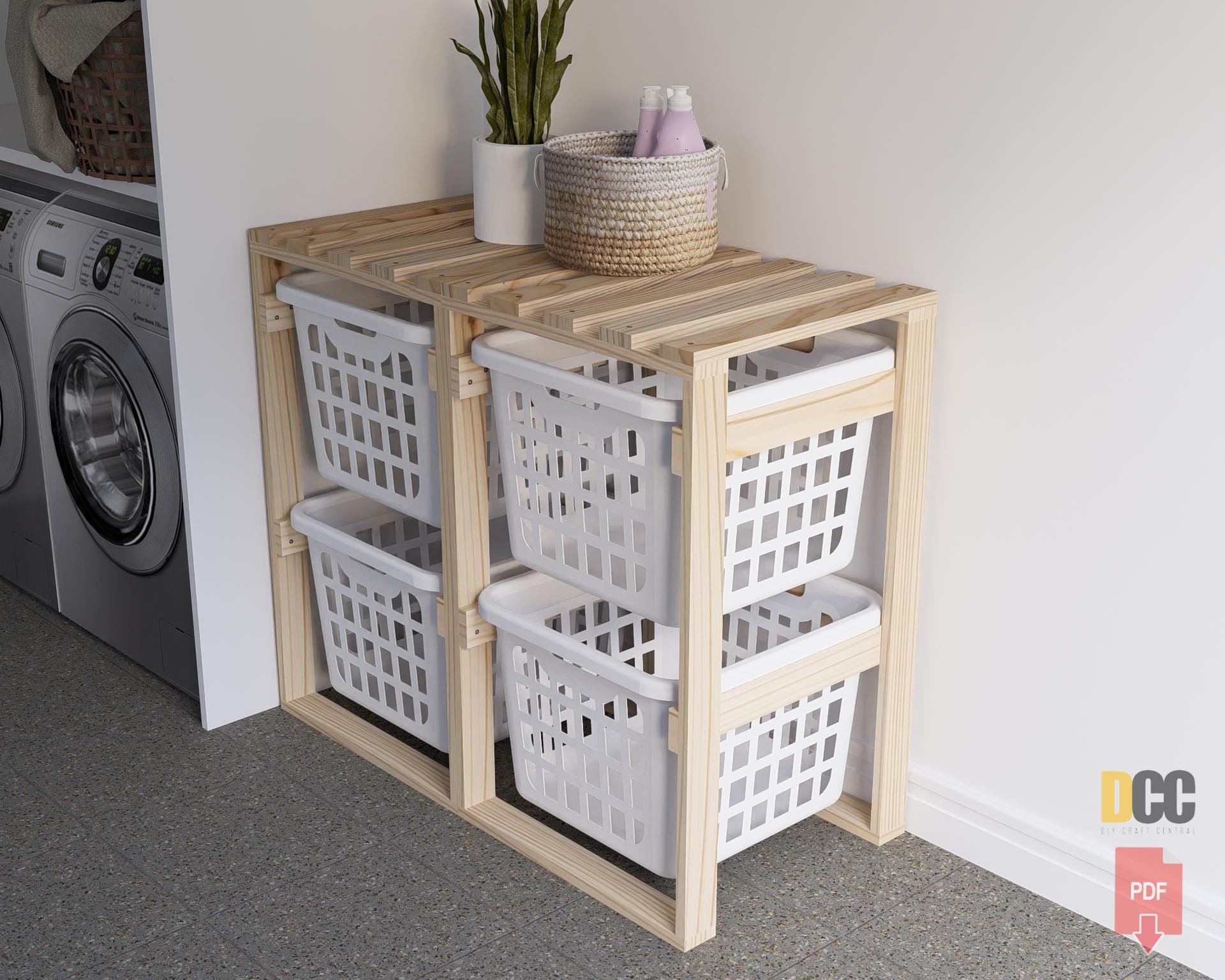 Basket Rack Plan | DIY Digital Plans Laundry Organizer Basket Storage ...