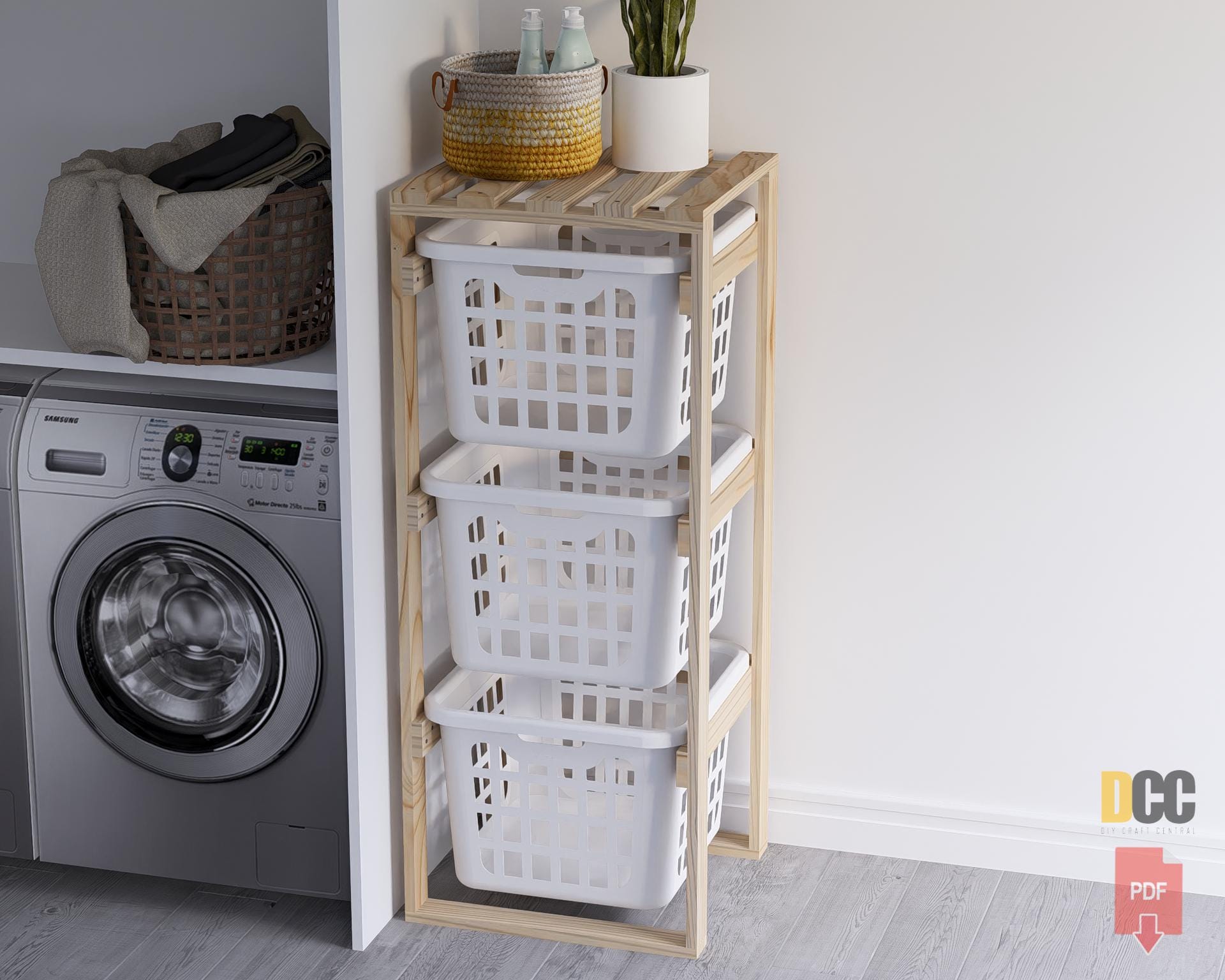 Laundry Holder Rack Plan | DIY Digital Plans Laundry Organizer Basket ...
