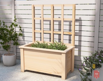 Plant box with lattice | Planter box Garden box Trellis planter Diy garden bed Cedar planter box Raised garden bed Diy plans PDF garden plan