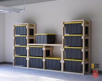Sideways Bin Storage Digital File | Tote rack Storage  27 Gallon Diy Workbench Diy garage shelf  Garage storage Bin rack storage 12 slot