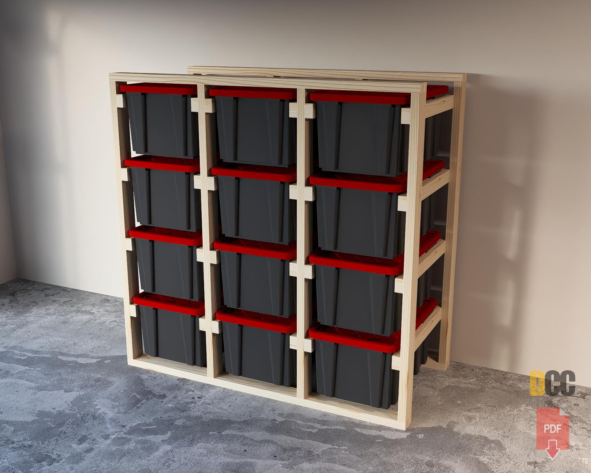 Bin Storage Rack 4x3 Digital Download | 12 Slots Storage 17 Gallon Diy ...